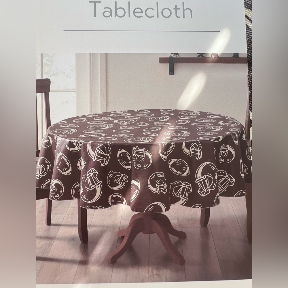 NEW Football Vinyl Tablecloth Round 70" Water Repellent‎ Super Bowl Party Decor